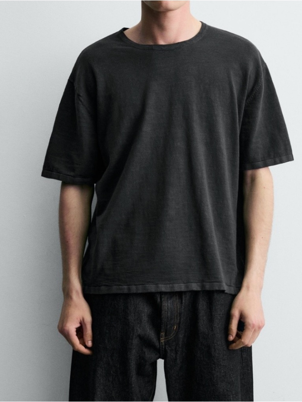 Zara Men’s Charcoal Gray Acid Wash Oversized Tshirt (SKU563)